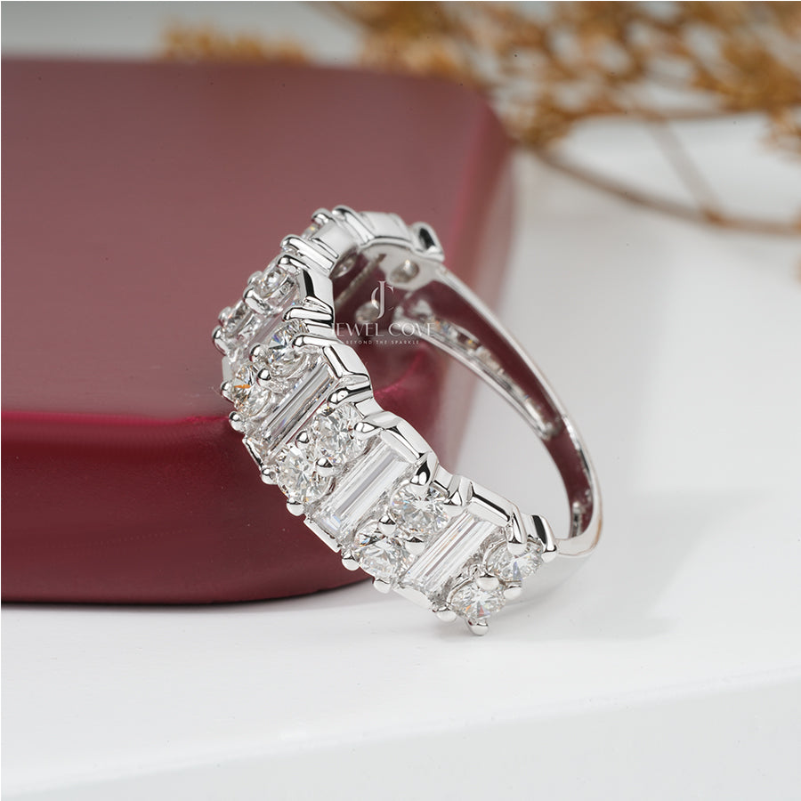 Round And Baguette Diamond Indy Wedding Band