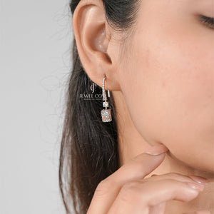3ctw Radiant Side Round Moissanite Hoop Earrings | Rose Gold | EF Color | VVS-VS Clarity | IGI Certified