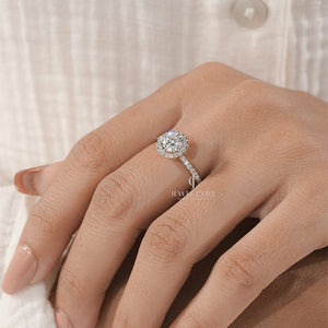 Round Halo Moissanite Side Eternity Propose Ring | E-F Color | VVS- VS Clarity | IGI Certified