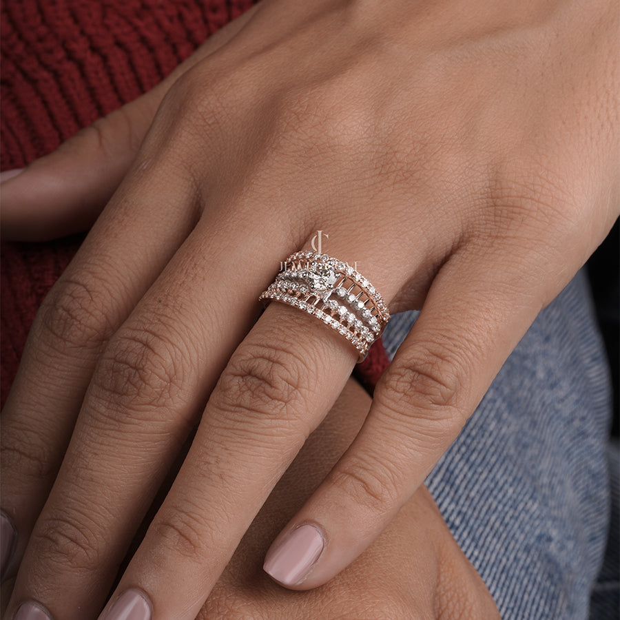 Sparkle Round Moissanite Solitaire Four Band Engagement Ring