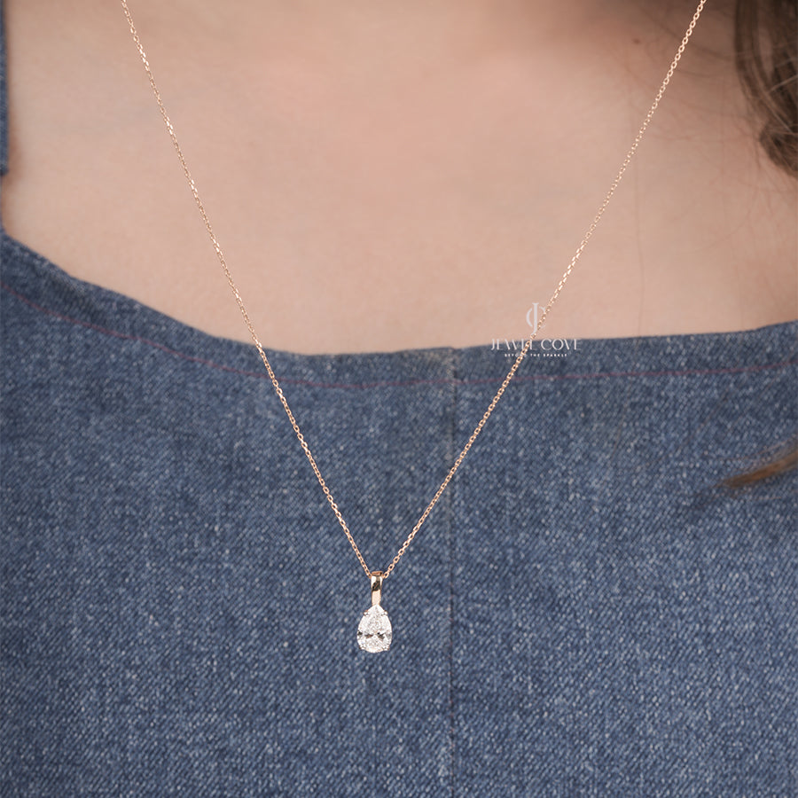 Pear Moissanite Diamond Solitaire Pendant Necklace in Yellow Gold | Classic Fine Jewelry