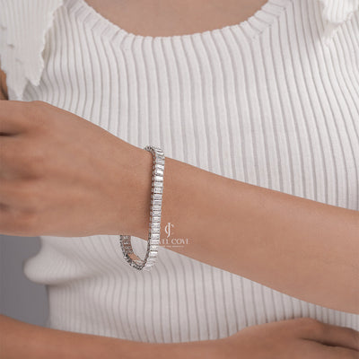 Emerald Cut Lab Grown Diamond Tennis Bracelet with Full Prong Setting, Brilliant Line Tennis Bracelet