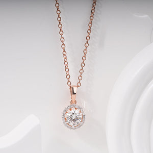 Round 1ct Moissanite Rose Gold Halo Set Pendent, E-F Color, VVS-VS Clarity - IGI Certified (Only Pendent)