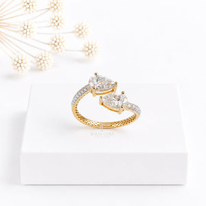 Open Cuff Pear Lab Diamond Ring | 14K Rose Gold | Lab Grown Diamonds | IGI Certified