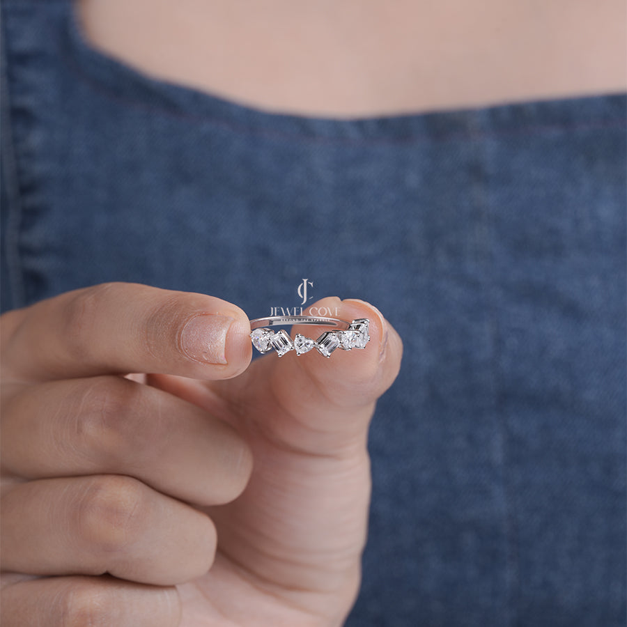 Mixed Lab Grown Diamond Band for Women Emerald, Pear & Heart Diamond 18K Yellow Gold