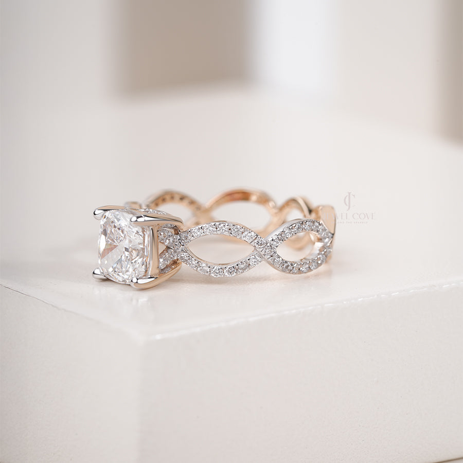 Cushion Cut Lab Grown Diamond Engagement Ring – Criss Cross Wedding Band