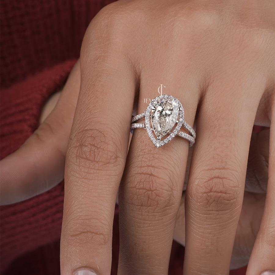 3 Carat pear Moissanite diamond halo engagement ring with accent