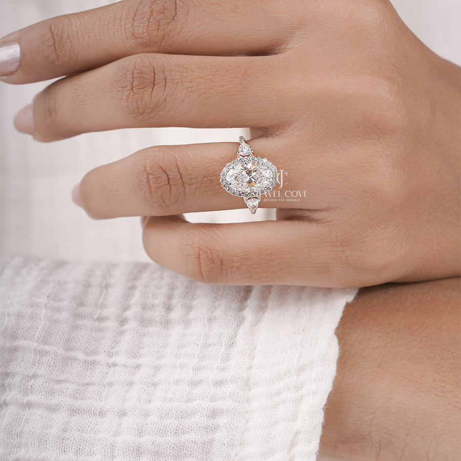 Luxury Oval Cut Diamond Ring for Women – Halo Engagement Ring in White Gold