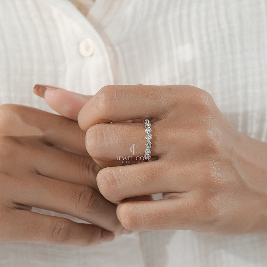 Vintage-Inspired Diamond Band in Gold – Marquise Bezel Set Wedding Ring