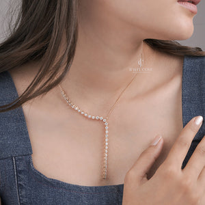 Y Necklace Lab Grown Graduated Round Diamonds Drop Necklace | IGI Certified