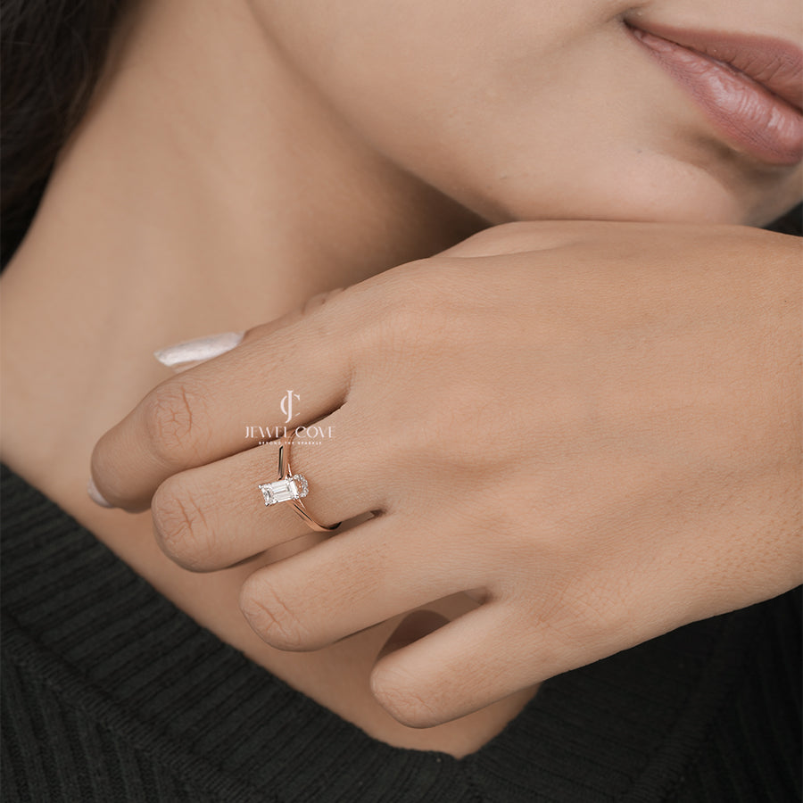 Emerald Cut Diamond Ring in Rose Gold for Women Engagement and Wedding Jewelry