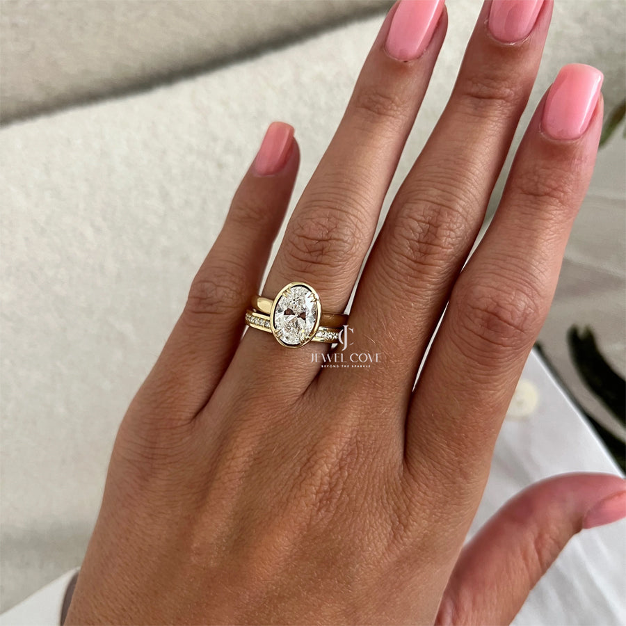 2 CT Elongated Oval IGI Certified Diamond Cathedral Setting Bridal Ring Set | Lab Grown Diamond