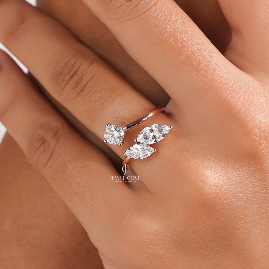 3 Stone Round & Marquise Diamond Ring | 14K Rose Gold | Lab Grown Diamonds | IGI Certified