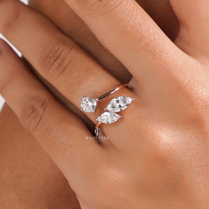 3 Stone Round & Marquise Diamond Ring | 14K Rose Gold | Lab Grown Diamonds | IGI Certified