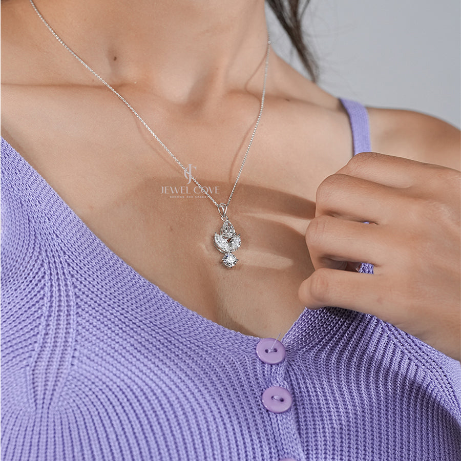 Leaf Motif Diamond Pendant Necklace – White Gold Jewellery (ONLY PENDENT)
