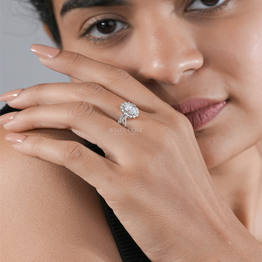 Oval Halo Lab Grown Wedding Ring | E-F Color | VVS- VS Clarity | IGI Certified | Wedding Gift