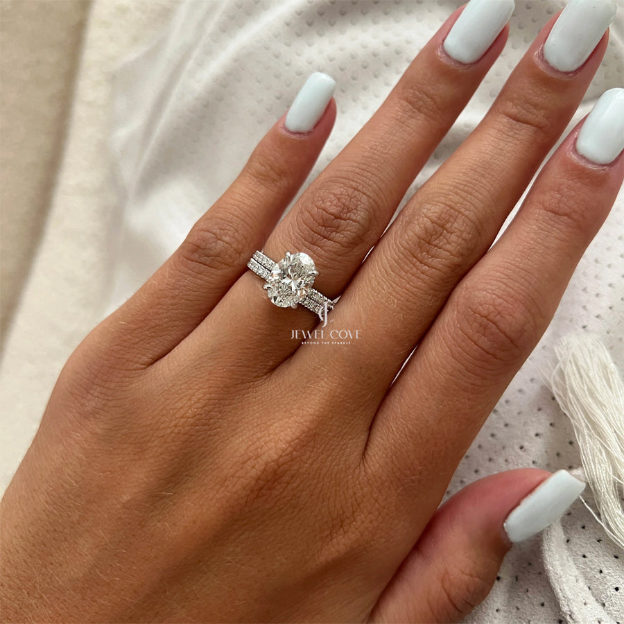 2CT Oval Pave Set Diamond Engagement Ring Set | Lab Grown Diamond | IGI Certified