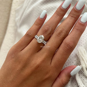 2CT Oval Pave Set Diamond Engagement Ring Set | Lab Grown Diamond | IGI Certified