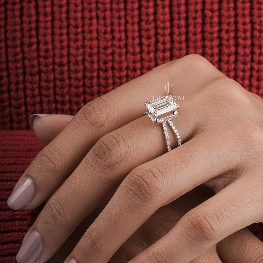 Emerald And Round Moissanite Diamond Emerson Engagement Ring