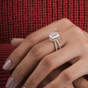 4CT Emerald Moissanite Diamond Engagement Ring For Her, E-F Color, VVS/VS Clarity, IGI Certified