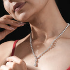 Fancy Lab Grown Diamond Drop Necklace Round And Pear Cut