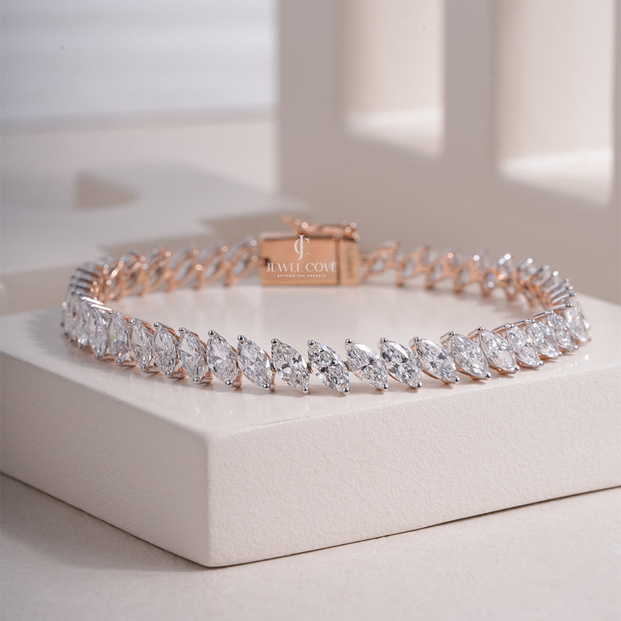 Marquise Moissanite Tennis Bracelet | Linked Bracelet | EF Color | VVS-VS Clarity | IGI Certified