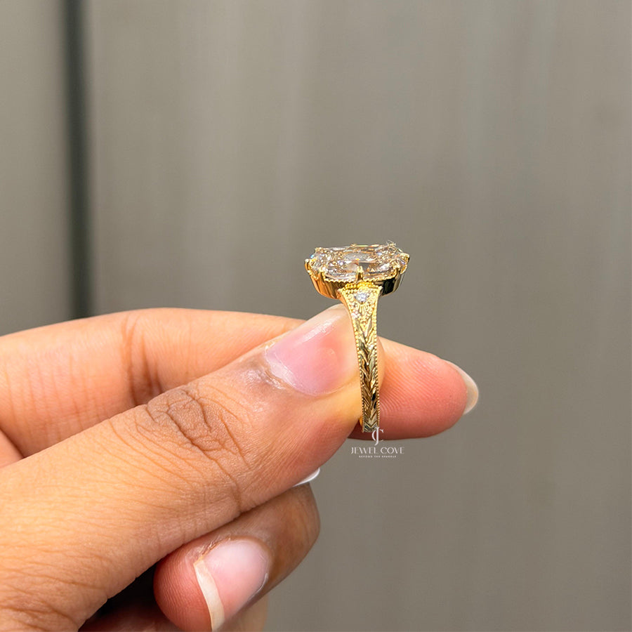 Elongated Cushion Vintage Ring | Lab Grown Diamonds | IGI Certified