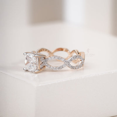 Cushion Cut Lab Grown Diamond Engagement Ring – Criss Cross Wedding Band