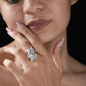 1.80ctw Marquise Lab Grown Leaf Wrap White Gold Ring | IGI Certified | E-F Color | VVS- VS Clarity