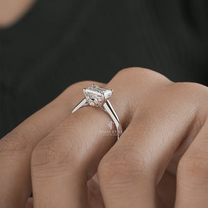 2CT Emerald Moissanite Hidden Round Diamond Engagement Ring | IGI Certified