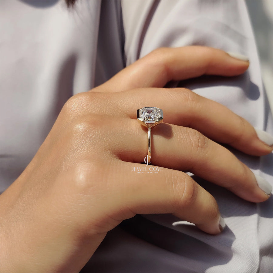3CT Asscher Cut Solitaire Half Bezel Set Ring | Lab Grown Diamonds | IGI Certified