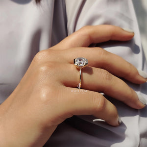3CT Asscher Cut Solitaire Half Bezel Set Ring | Lab Grown Diamonds | IGI Certified