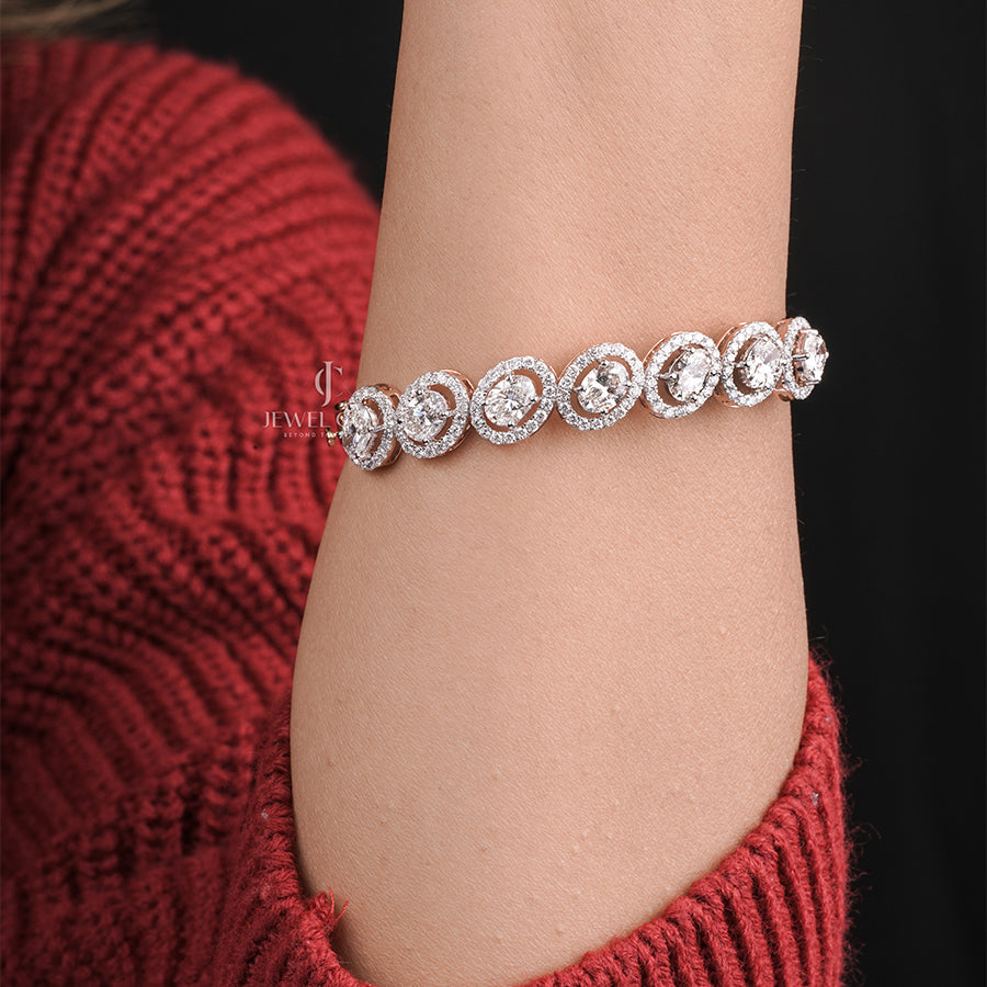 Oval Shape Diamond Halo Bangle Bracelet