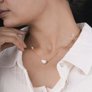 10K Solitaire Pear Moissanite Diamond Pendent  | IGI Certified | E-F Color | VVS- VS Clarity | Rose Gold 10K