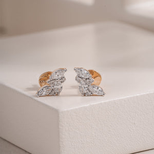 Marquise & Round Lab Grown Diamond Cluster Stud Earrings | IGI Certified | Yellow Gold Stud