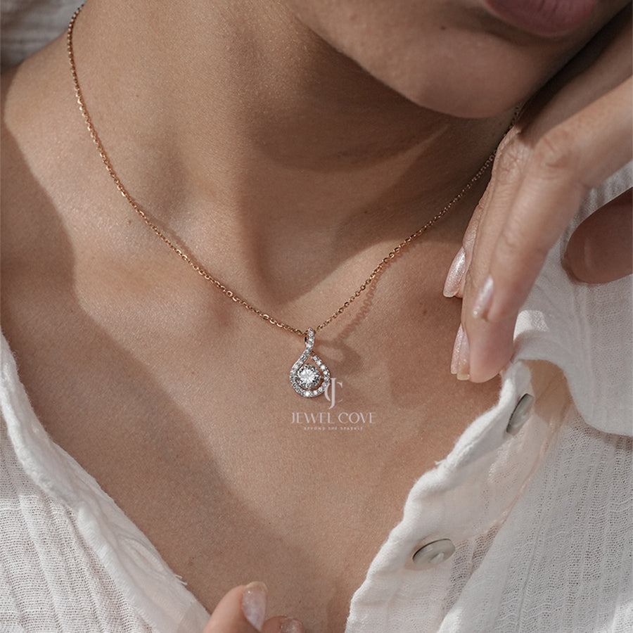 Round Diamond Pendant in Infinity Teardrop Design with Pave Detailing (ONLY PENDENT)