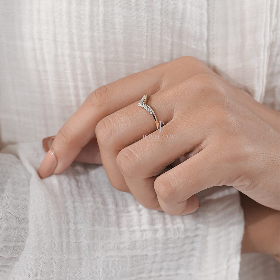 Delicate V-Shaped Diamond Engagement  Ring in Yellow Gold