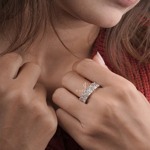 3.5ctw Emerald Moissanite Diamond Band | Prong Set | E-F Color VVS-VS Clarity | IGI Certified |  9K 10k 14k Platinum Gold