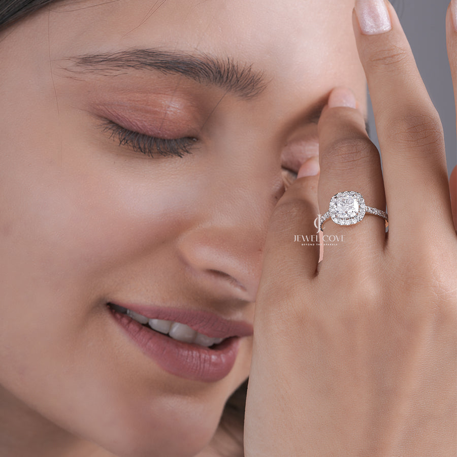 Cushion Lab Grown Diamond Halo Engagement Ring for Women, Halo Ring