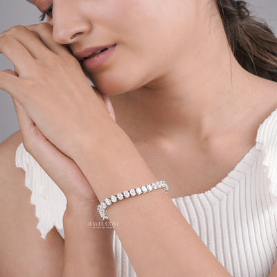 Elegant Oval Cut Lab Grown Diamond Tennis Bracelet in White Gold, Timeless Luxury Jewelry Design
