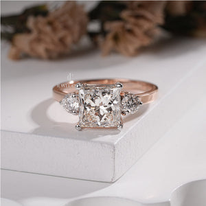 Princess and Round | Three Stone Moissanite Ring | IGI Certified | E-F Color | VVS- VS Clarity