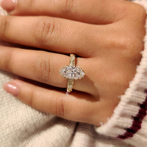 Marquise Cut Diamond Ring with Hidden Flower Crown | Lab Grown Diamonds | IGI Certified