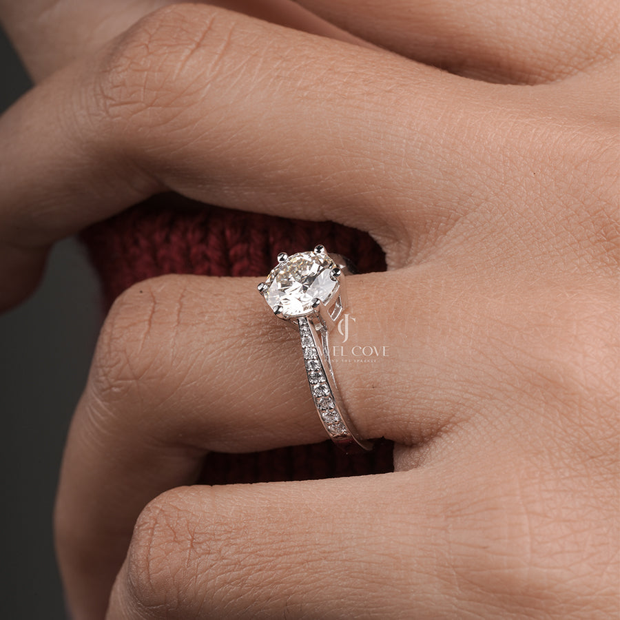 Round Moisaanite Diamond Lucinda Style Engagement Ring For Her