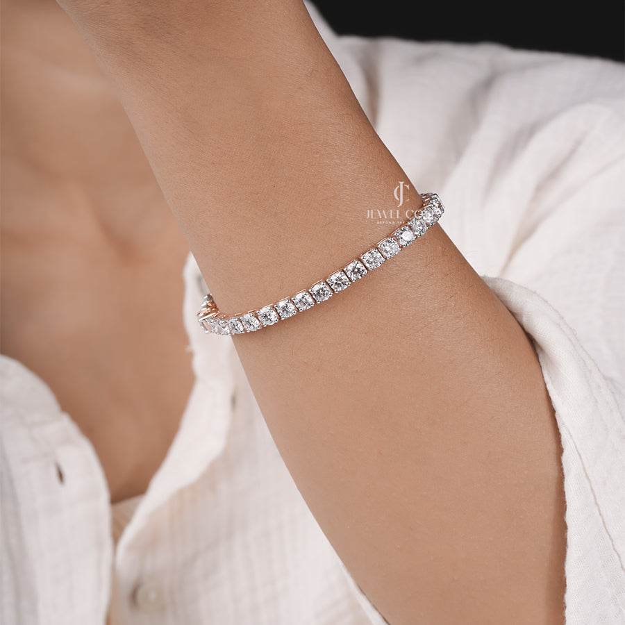10K Rose Gold Round Tennis Bracelet | Lab Grown Diamond Jewellery | EF Color | VVS-VS Clarity | IGI Certificate