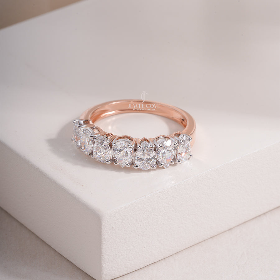 Rose Gold Pear Shape Lab Grown Diamond Band – Seven-Stone Shared-Prong Ring for Wedding