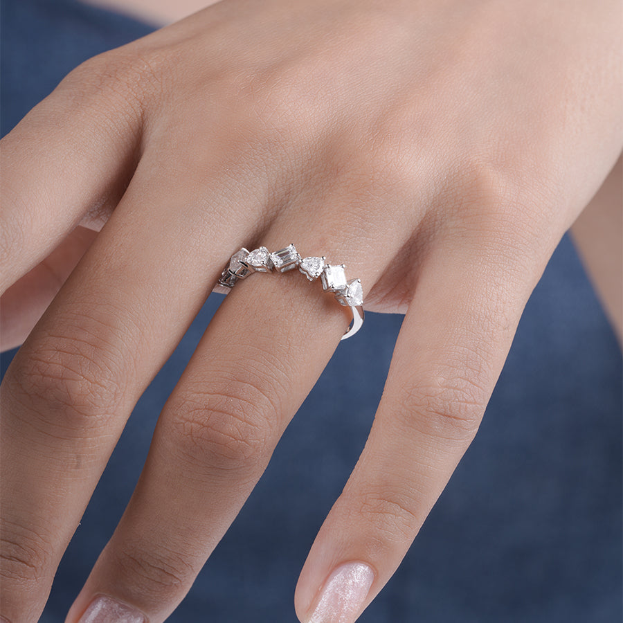 Mixed Lab Grown Diamond Band for Women Emerald, Pear & Heart Diamond 18K Yellow Gold