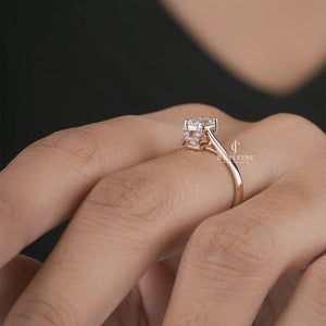 Hidden Halo Emerald Solitaire Moissanite Diamond Ring | GRA Certified | E-F Color | VVS- VS Clarity