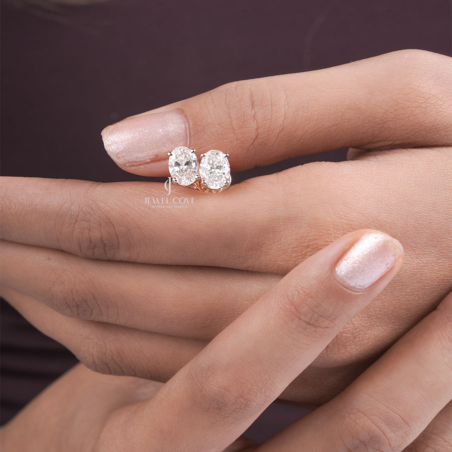 Rose Gold Oval Lab Grown Diamond Studs – Elegant Oval Cut Solitaire Earrings for Daily Wear