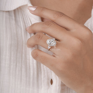 2.5CT Oval Halo Moissanite Wedding Ring | IGI Certified | E-F Color | VVS- VS Clarity