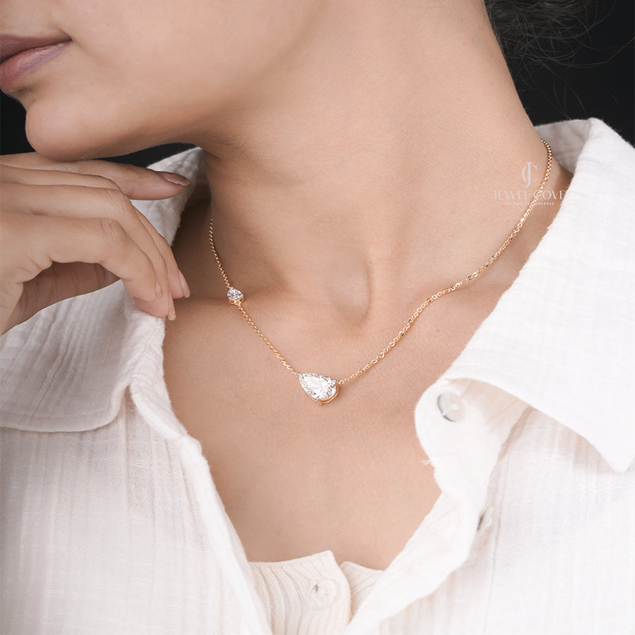 Solitaire Pear Lab Grown Diamond Wedding Pendent for Wedding Gift Attached Chain